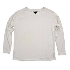 Minimalist Cream Soft Jersey Long Sleeve Knit Top Banana Republic Split Hem M